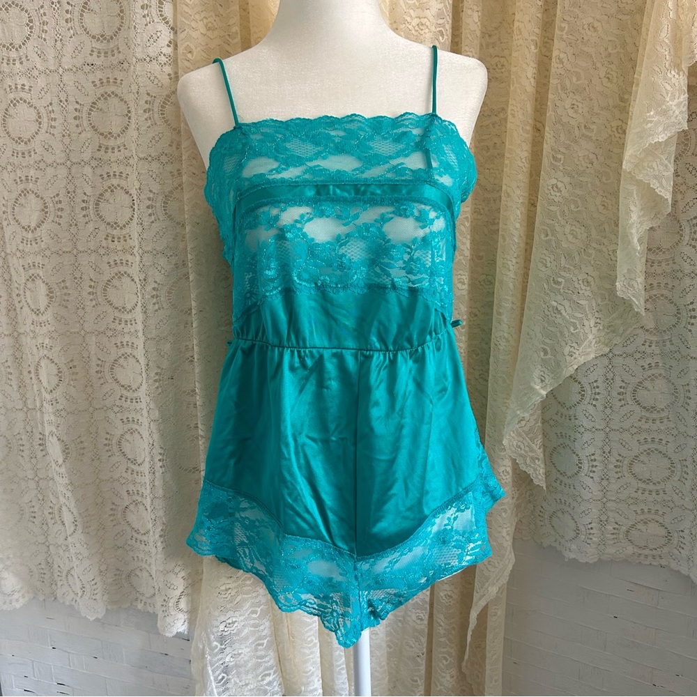 Vintage Teal Nylon Lace Tessie’s Teddy
